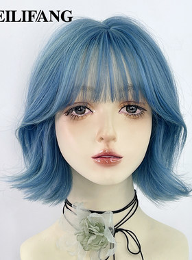 蓝色短卷发jk日韩系jk少女假发套