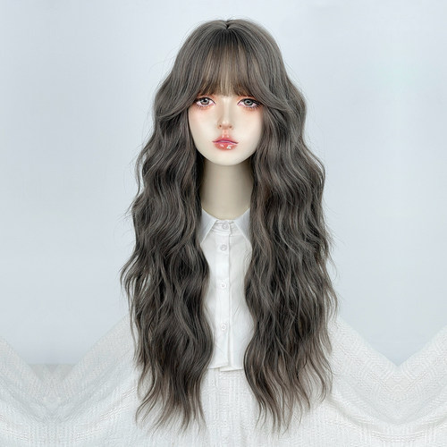 美立方灰色长卷发水波纹女全头套
