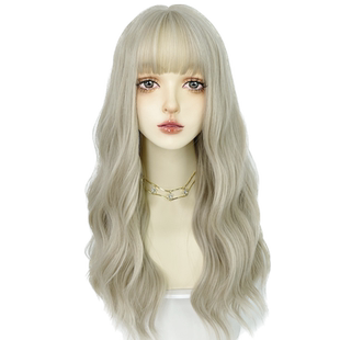 奶茶白金假发卷发全头套女长发jk整顶米灰白浅色金发lolita大波浪