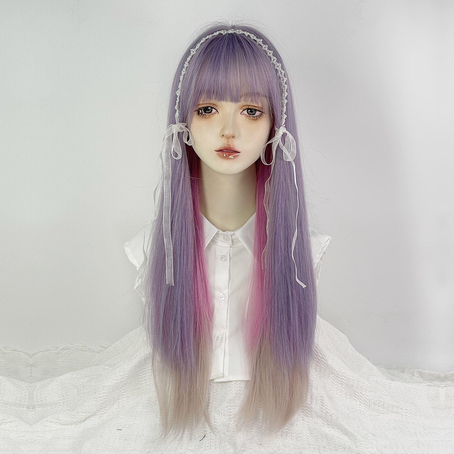 美立方假发紫粉挑染全头套女长直发lolita彩色粉色薄藤色日常软妹,美发护发/假发,日常整顶假发,淘宝优惠券,粉丝福利购,淘宝优惠卷