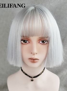 白色假发短发女全头套波波头一刀切cos万用赛博朋克银白毛未来感