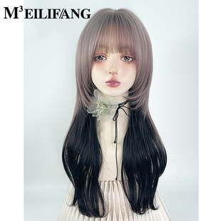 紫灰色渐变水母头假发亚文化高层次长发y2k狼尾狼尾鲻鱼头女全头