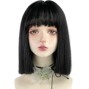 一刀切假发短发锁骨发黑色全头套女万用cos娜诺日常日系齐肩直发