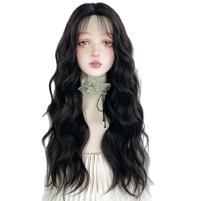 前额蕾丝手织中分水波浪卷发假发