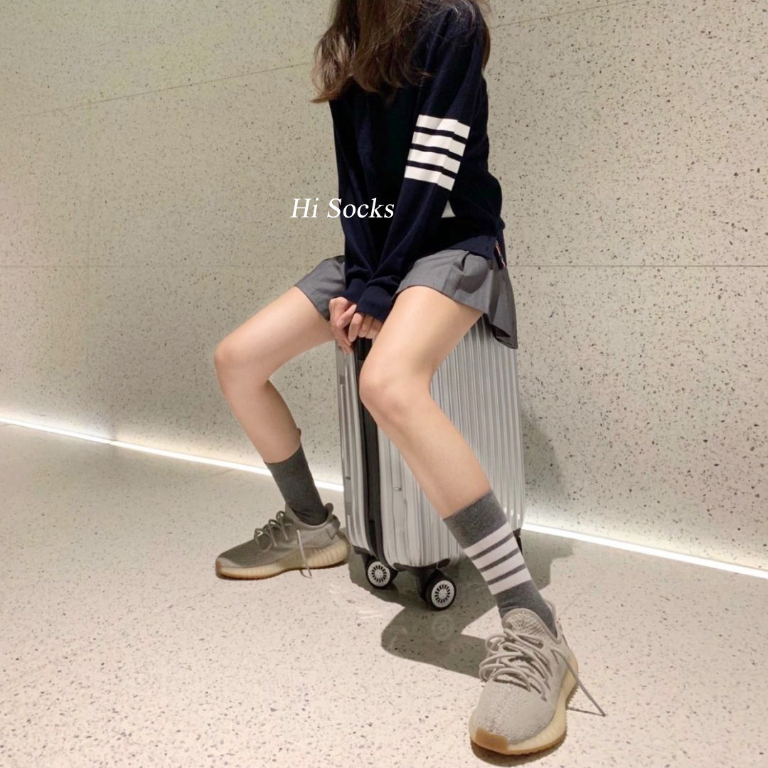 纯棉运动短袜女潮中筒袜