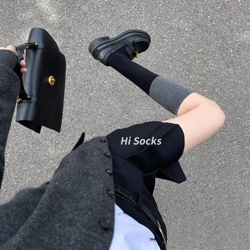 日系拼色小腿袜棉袜长筒过膝袜女