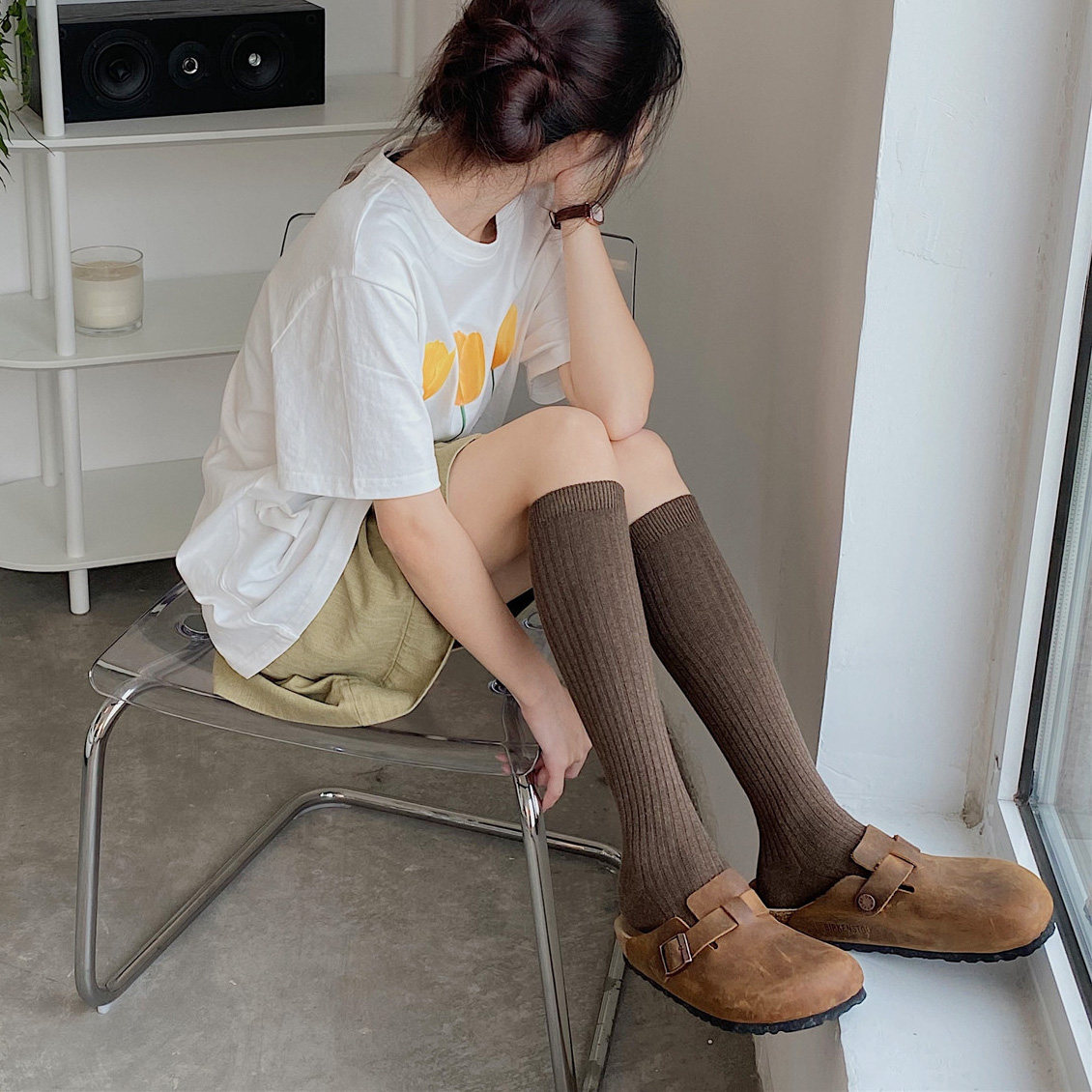 春秋竖条纹长袜小腿袜子女ins潮及膝袜棕色堆堆袜棉中长筒袜,女士内衣/男士内衣/家居服,中筒袜,淘宝优惠券,粉丝福利购,淘宝优惠卷