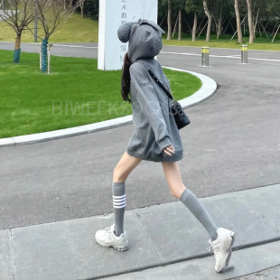 四条杠袜子带标棉条纹中筒袜小腿袜JK日系长筒袜及膝过膝袜 韩版