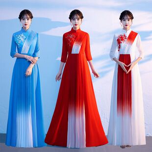 新款大合唱演出服晚礼服女长裙团体朗诵独唱指挥服支持人舞台服装