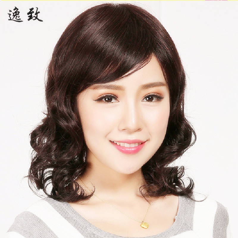 中老年假发女中长卷发大波浪真人发丝时尚中年妈妈假发套逼真自然
