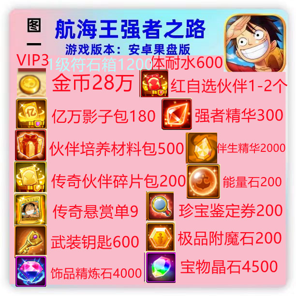 航海王强者之路开局号安卓果盘版28W金币自抽号金卡红卡 自动发货图片