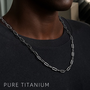 纯钛回形针项链男女简约百搭钛合金链条扁长O字链ins不过敏不变色