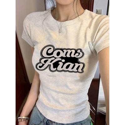 超火辣妹正肩甜美短袖女T恤棉风修身显瘦遮肉名媛上衣女新款潮流