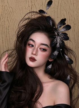 复古森系超仙新娘黑色羽毛发饰