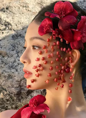 超仙中式明艳红色蝴蝶兰花朵流苏发夹新娘高级感侧边夹敬酒服发饰