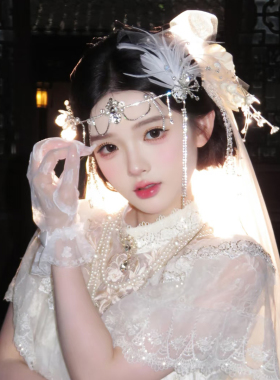 复古高级氛围感新娘发箍优雅赫本风盖茨比造型羽毛发饰超仙婚饰品