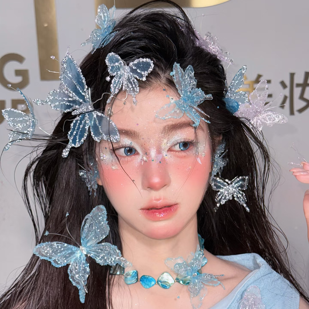 唯美韩式氛围感新娘头饰优雅精致碎钻蝴蝶妆造配饰梦幻写真婚饰品