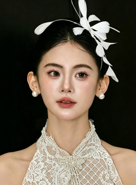 韩式超仙美立体羽毛造型公主氛围感白色发夹边夹精致新娘结婚饰品