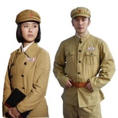 49式 50式 棉麻老式 抗美援朝志愿军衣服土黄色解放双排扣列宁装 服装