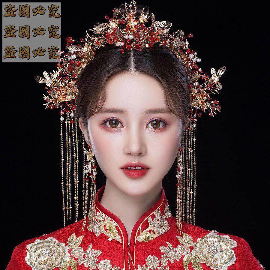 秀禾服头饰简单大方凤冠皇后大气新娘结婚长流苏2021年新款皇冠