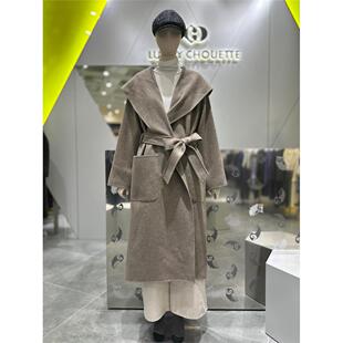 亲妈渠~韩国LUCKY家 女士大翻领中长款大衣 连帽长款大衣外套女