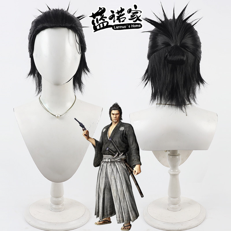 【蓝诺家】如龙维新极 坂本龙马cos假发 机制前额 黑色半扎造型图片