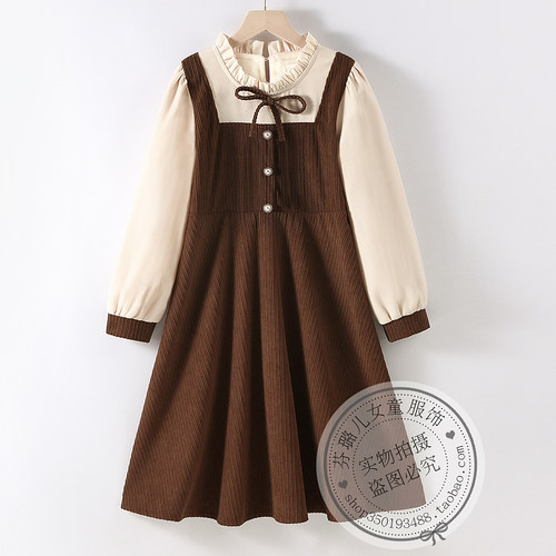 女童假两件连衣裙秋冬灯芯绒裙子