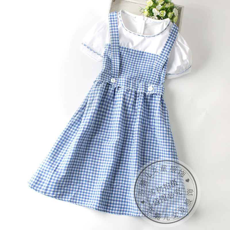 女童格子连衣裙夏装儿童假两件表演服舞台演出服夏季亲子公主裙子
