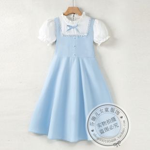 女童假两件连衣裙夏装 大童女孩纯棉清新裙子儿童学院风洋气公主裙