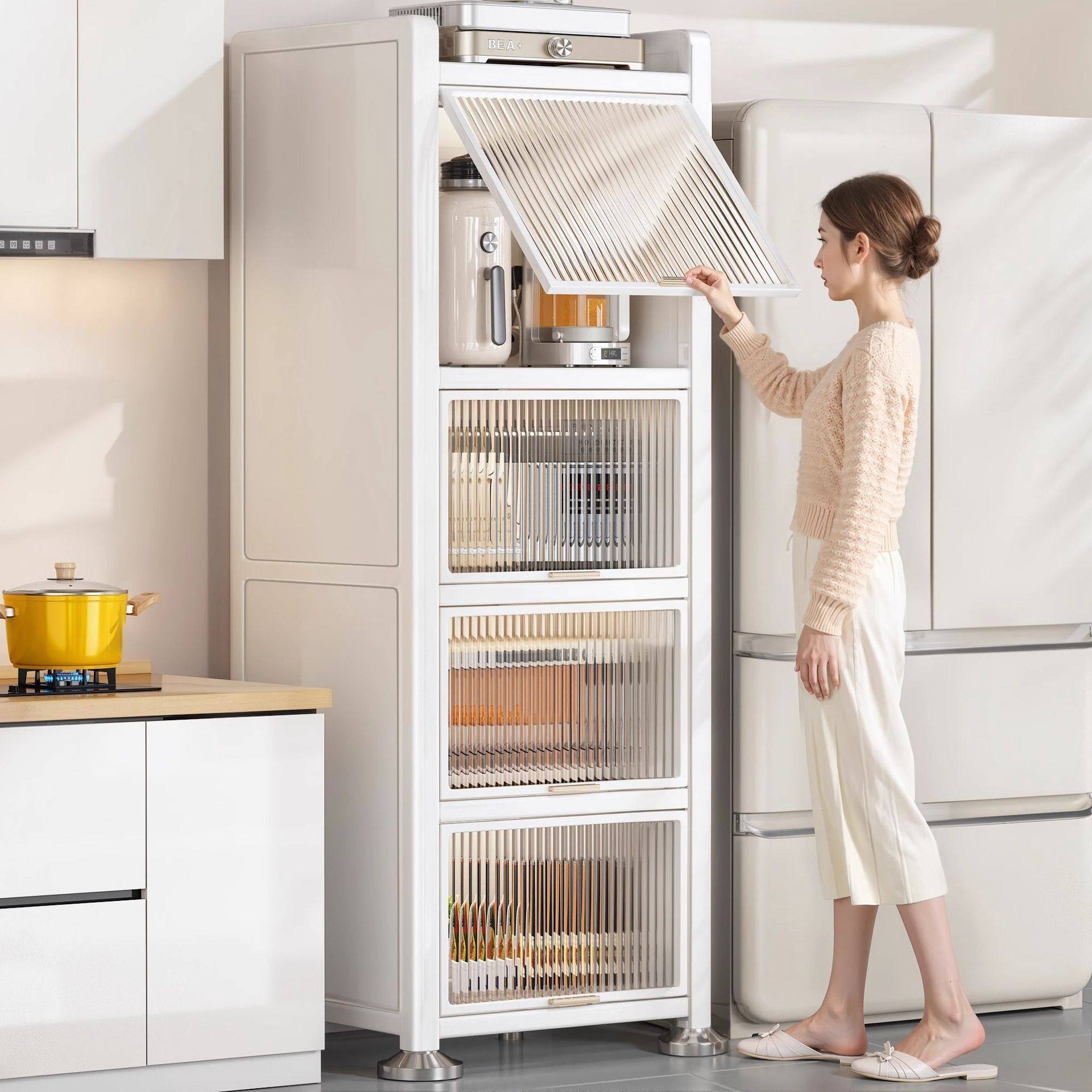 新款碳钢储物柜夹缝置物架收纳柜落地多层柜餐边柜多功能橱柜碗柜