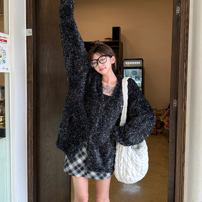 UNO 软糯纯色简约马海毛开衫针织衫毛衣情侣宽松上衣慵懒外套高级