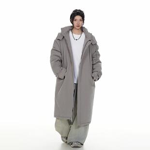 高级感灰色连帽铺棉外套女2026年新款冬季中长版宽松过膝加厚棉袄