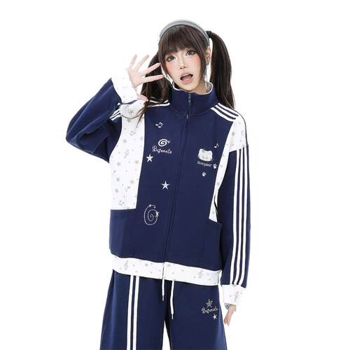 千禧复古拼色运动卫衣女