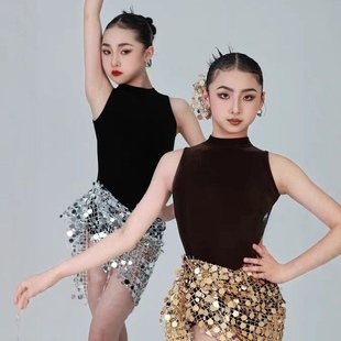 比赛服花服练习服女童 design舞服少儿拉丁舞银河亮片包臀裙套装