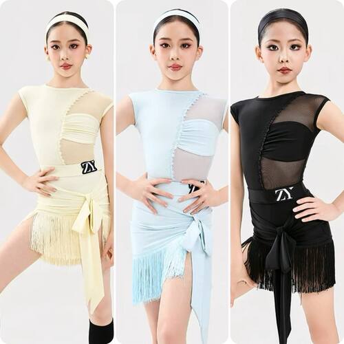 Z新舞服春夏少儿拉丁舞服女童新款流苏裙练功服高级感舞蹈演出服