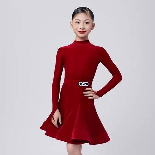 OSD舞服夏季拉丁规定服丝绒包肩袖后V领拉丁赛服林意涵同款珠光料