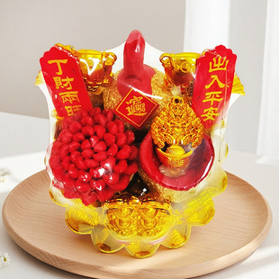 传统春节摆件石榴花茨菇煎堆丁财两旺吉祥三宝开业乔迁喜事装饰品