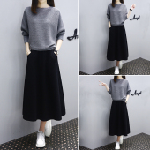 连衣裙套装 秋冬女2025年新款 长袖 休闲气质宽松显瘦针织两件套裙子