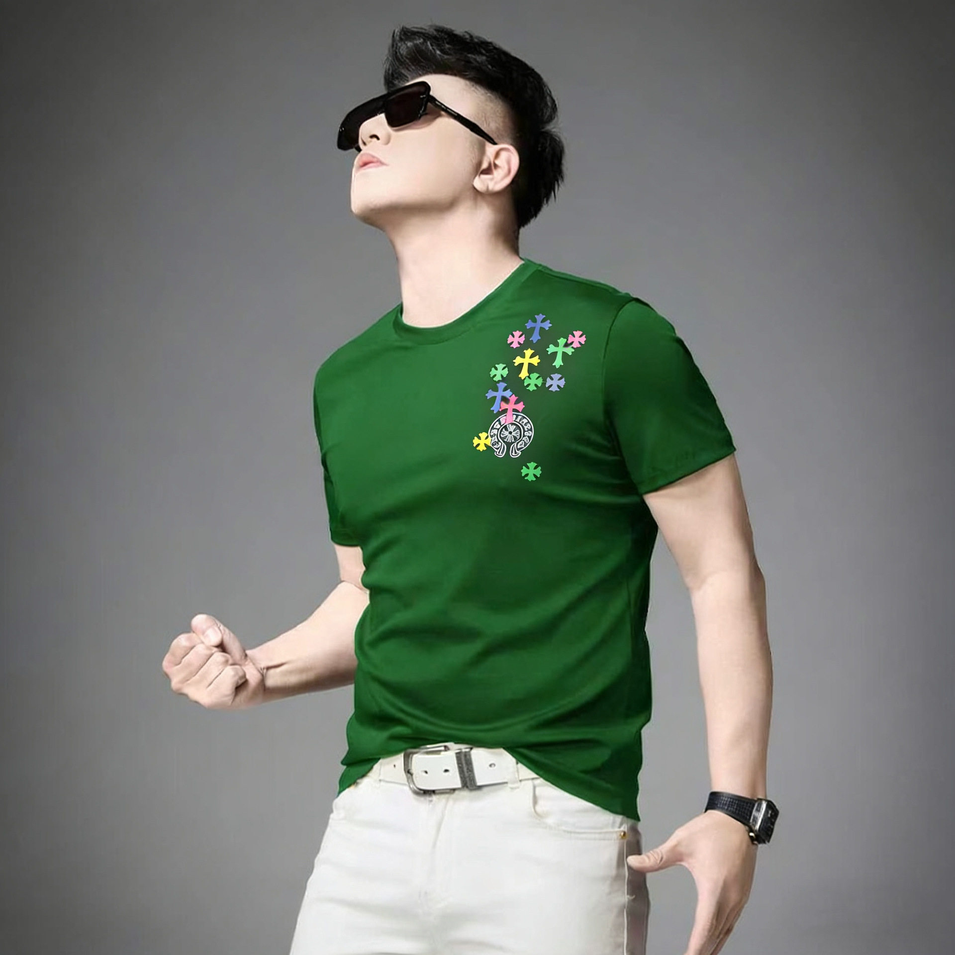 欧洲站高端潮牌十字架印花短袖T恤男2026夏季新款潮流圆领体恤衫T