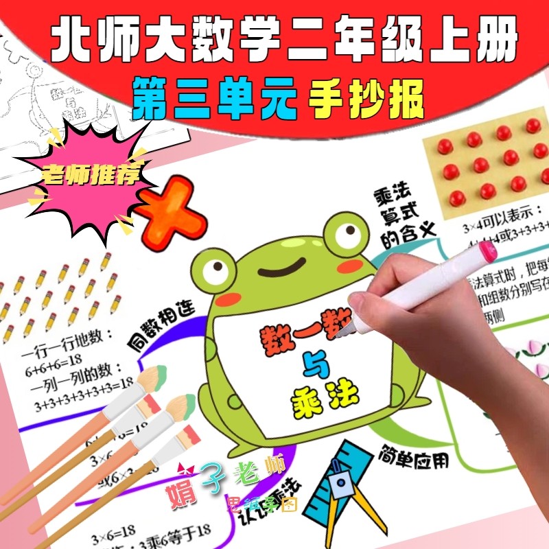 北师大数学二年级上册第三单元数一数与乘法手绘思维导图手抄小报,商务/设计服务,样图/效果图销售,淘宝优惠券,粉丝福利购,淘宝优惠卷