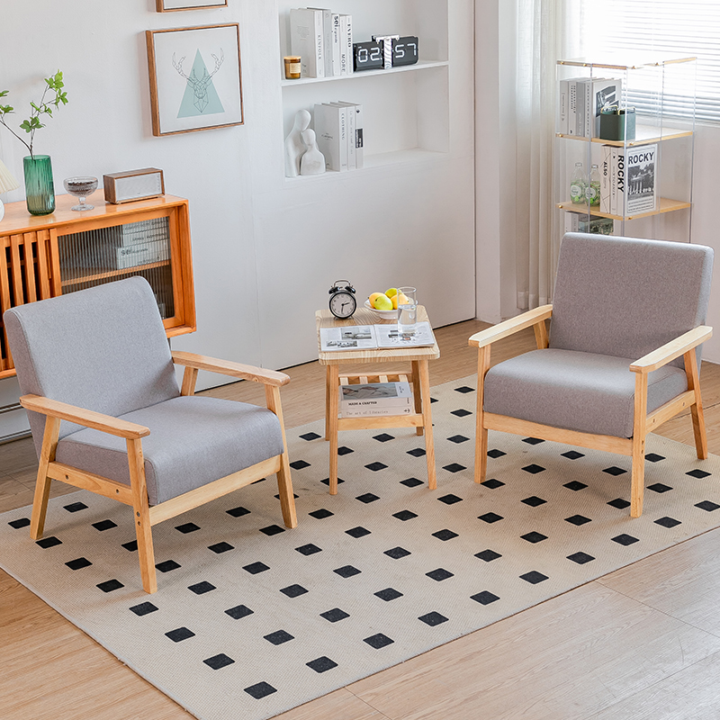 民宿实木酒店大堂接待洽谈客房间用单人懒人休闲小沙发椅茶几组合