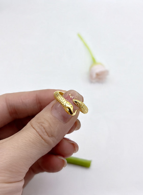 新款金包银蛇形开口食指戒