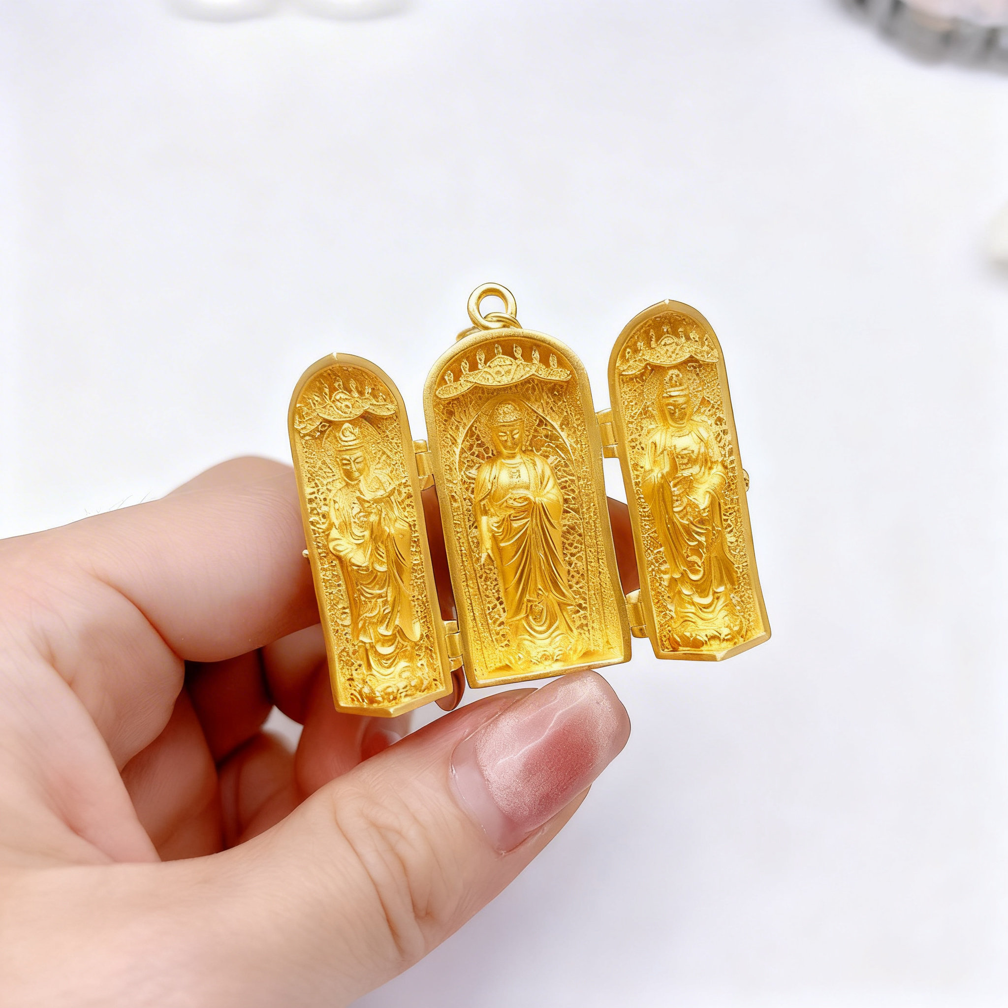 2026新款金包银华严三圣吊坠金包银吊坠时尚饰品节日送礼佛像吊坠
