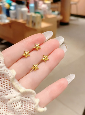 金包银CNC五角星弯钩耳钉简约