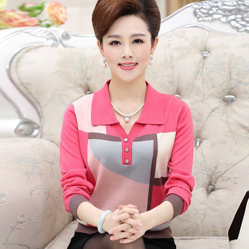 春秋中老年妇女翻领T恤针织打底衫40-50岁加大码妈妈装上衣薄毛衣|ruв категории Женская одежда, в пожилых женщин - от Buy2taobao.com для оказания профессиональной услуги покупки агента Taobao