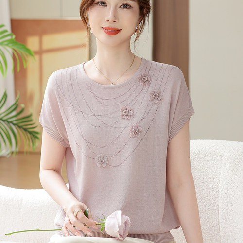 时尚妈妈夏装短袖T恤冰丝上衣服