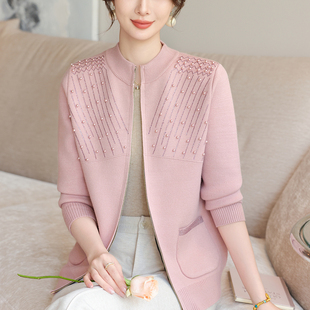 中老年女装 年轻妈妈装 针织开衫 秋装 春秋气质钉珠毛衣外套 2025新款