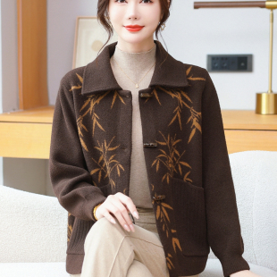 洋气高贵中老年春秋翻领开衫 妈妈秋装 上衣女2025新款 外套大码 厚款