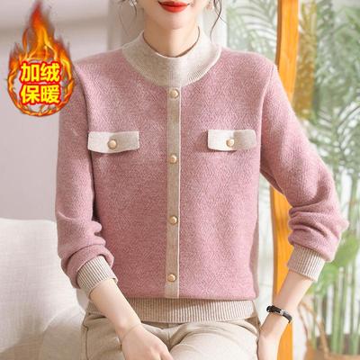 时尚小香风加绒毛衣中老年女冬季