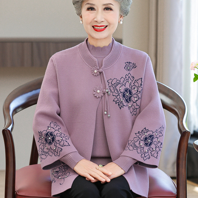 老年人秋冬装女外套加绒毛衣